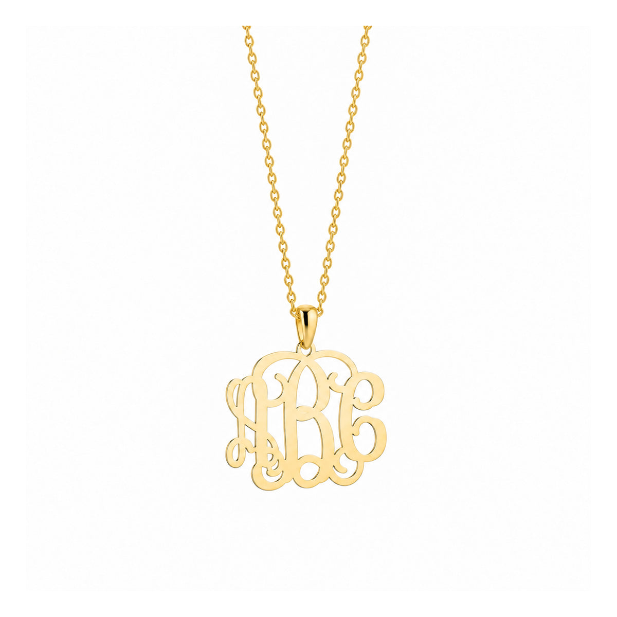 Size view showing 0.6-inch dimensions of the extra small 10k solid gold monogram pendant.