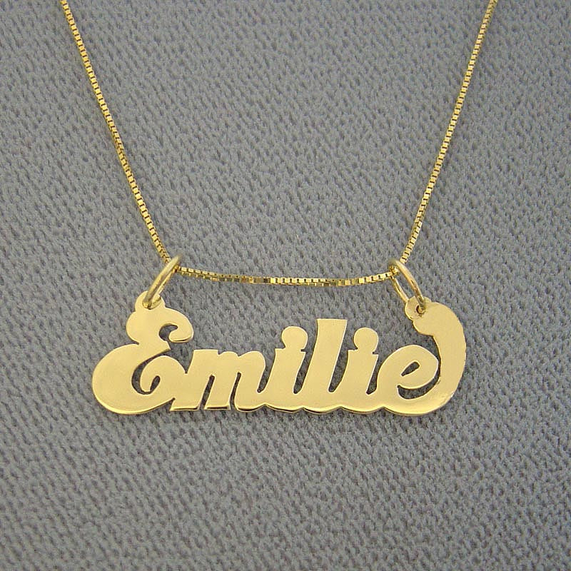 Junior Size 10k or 14k Solid Gold Personalized Script Name Pendant Charm Chain BP01
