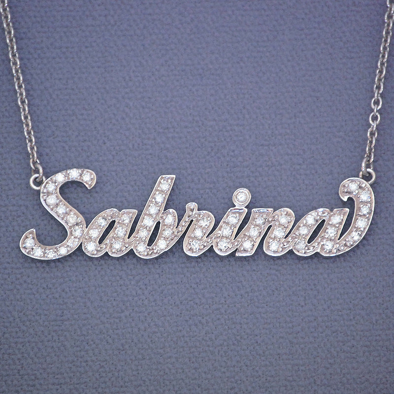 14k Gold Personalized Genuine Diamonds Name Necklace Cursive Font Customized Nameplate Fine Jewelry