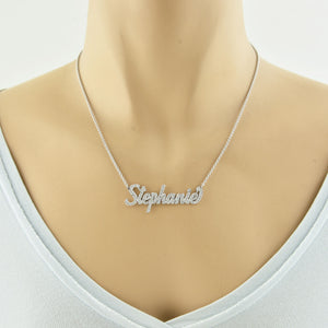 14k Gold Personalized Genuine Diamonds Name Necklace Cursive Font Customized Nameplate Fine Jewelry