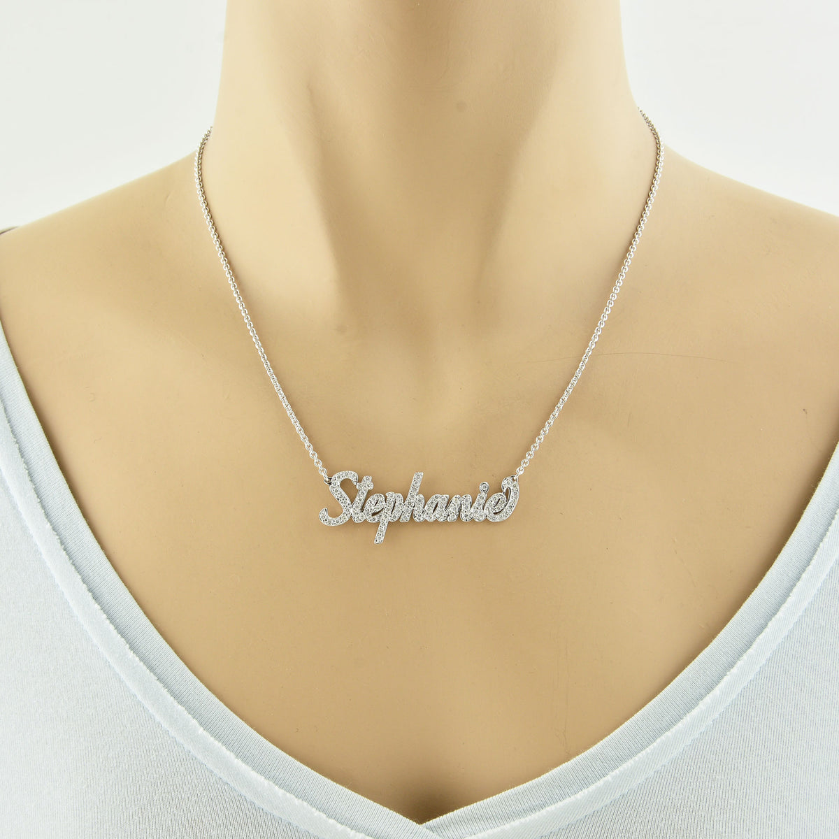 14k Gold Personalized Genuine Diamonds Name Necklace Cursive Font Customized Nameplate Fine Jewelry