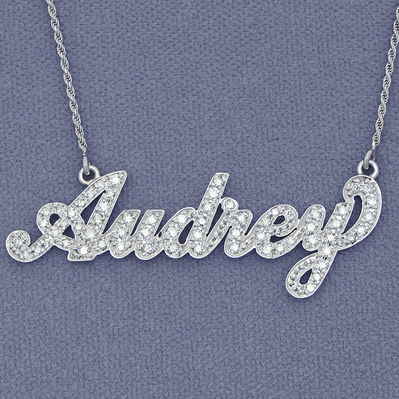 10k or 14k Gold Personalized Genuine Diamonds Cursive Name Necklace Fine Jewelry