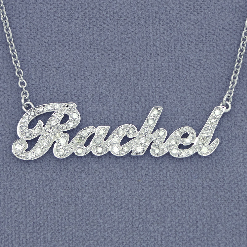 10k or 14k Gold Personalized Genuine Diamonds Cursive Name Necklace Fine Jewelry