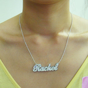 10k or 14k Gold Personalized Genuine Diamonds Cursive Name Necklace Fine Jewelry