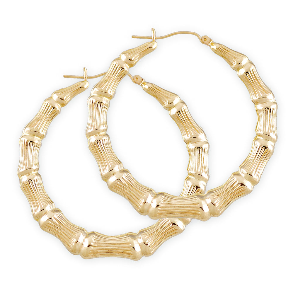 10k real gold round bamboo hoop earrings 50mm 2 inch doorknocker hoops