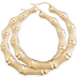 Pair of large 2 7/8 inch 10k or 14k yellow gold bamboo door knocker hoop earrings
