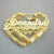 10k or 14k Genuine Gold Personalized Shiny Name Heart Shape Bamboo Earrings 2.4 Inches Wide Diamond Cut Hearts.