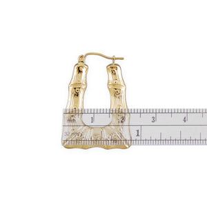 10K gold 1-inch rectangular textured bamboo doorknocker hoop earrings