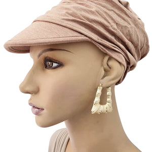 10K Real Gold Puffed Hollow Rectangular Shape Doorknocker Bamboo Hoop Earrings 1.9 Inches Wide