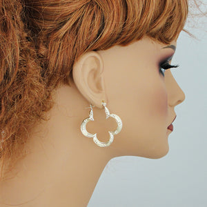 10K Real Gold Flower Name Bamboo Earrings (1.5" Door Knocker Hoops)