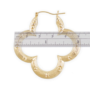 10K Real Gold Flower Shape Bamboo Hoop Earrings 2 Inches Wide Fine Jewelry