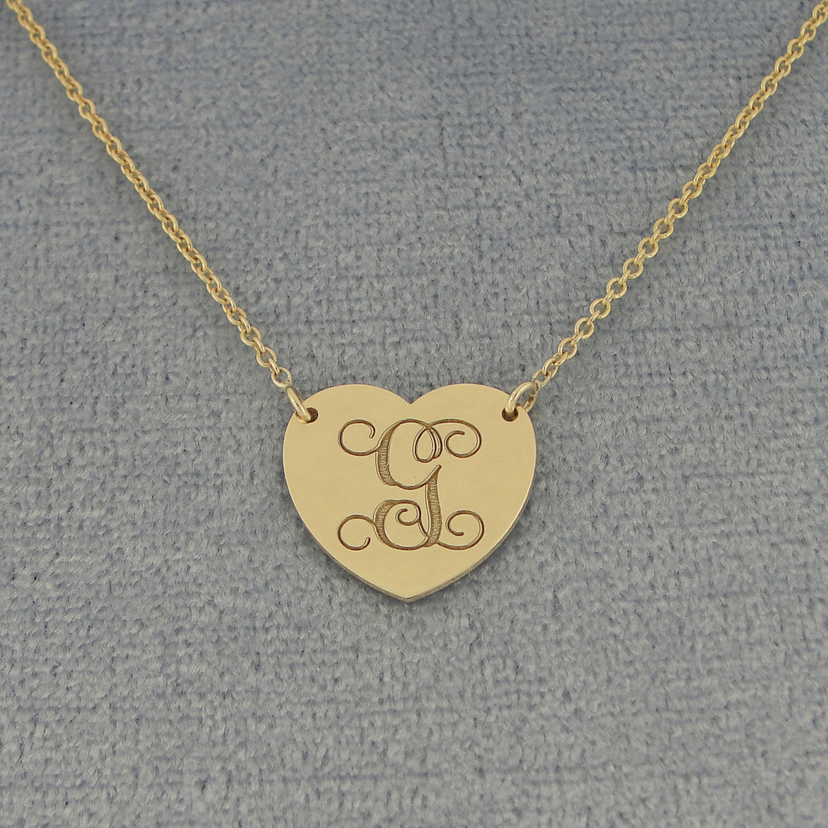 Custom Solid Gold Single Initial Heart Monogram Necklace