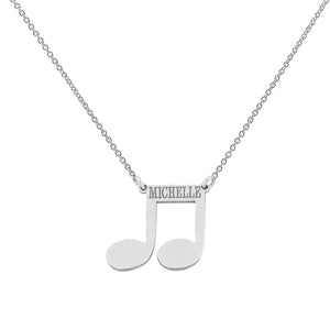 Solid white gold laser engraved music note charm pendant