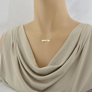 Custom 10k solid white gold engraved bar pendant on split 15 inches rolo chain wor