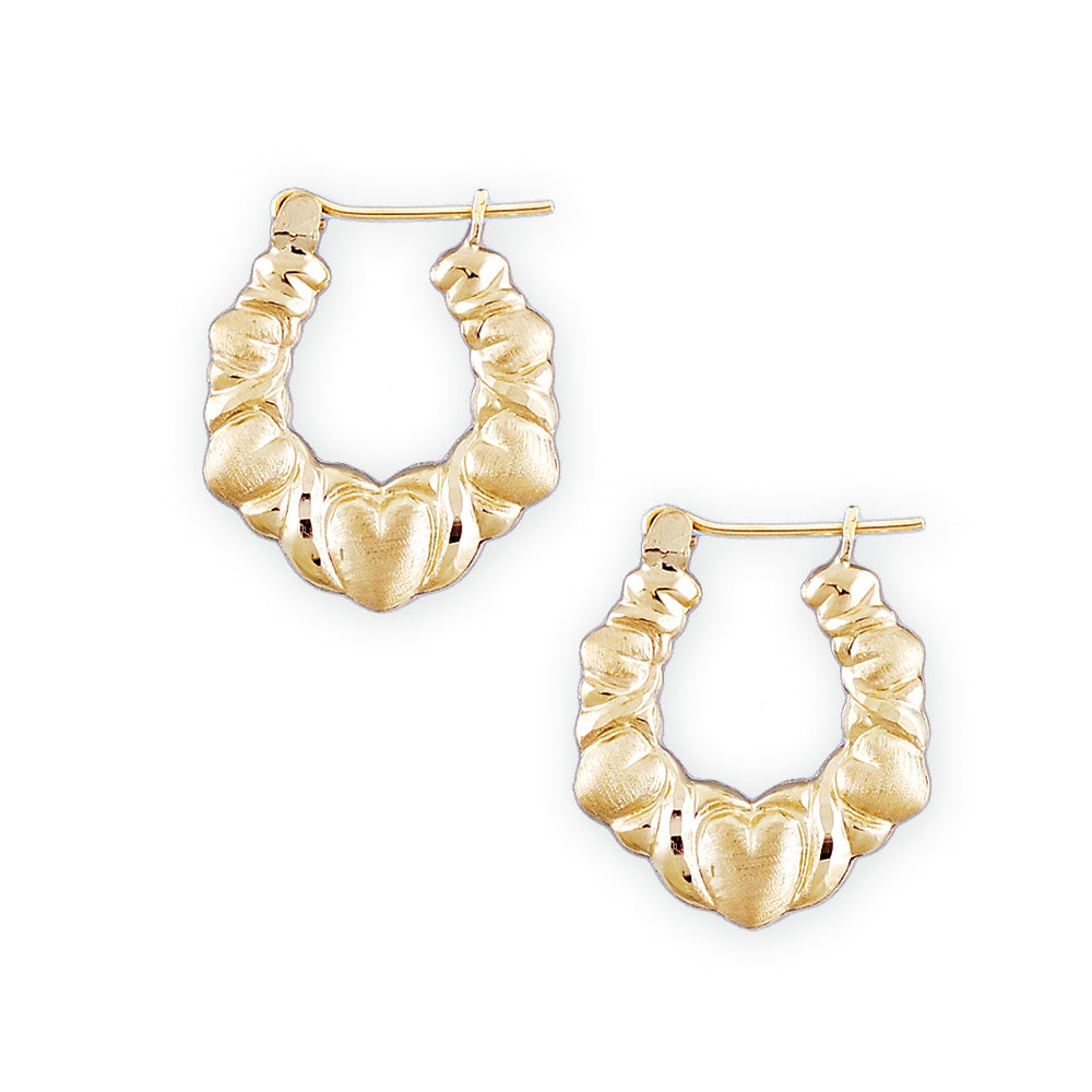 Baby 10K real yellow gold XO heart puffy door knocker earrings