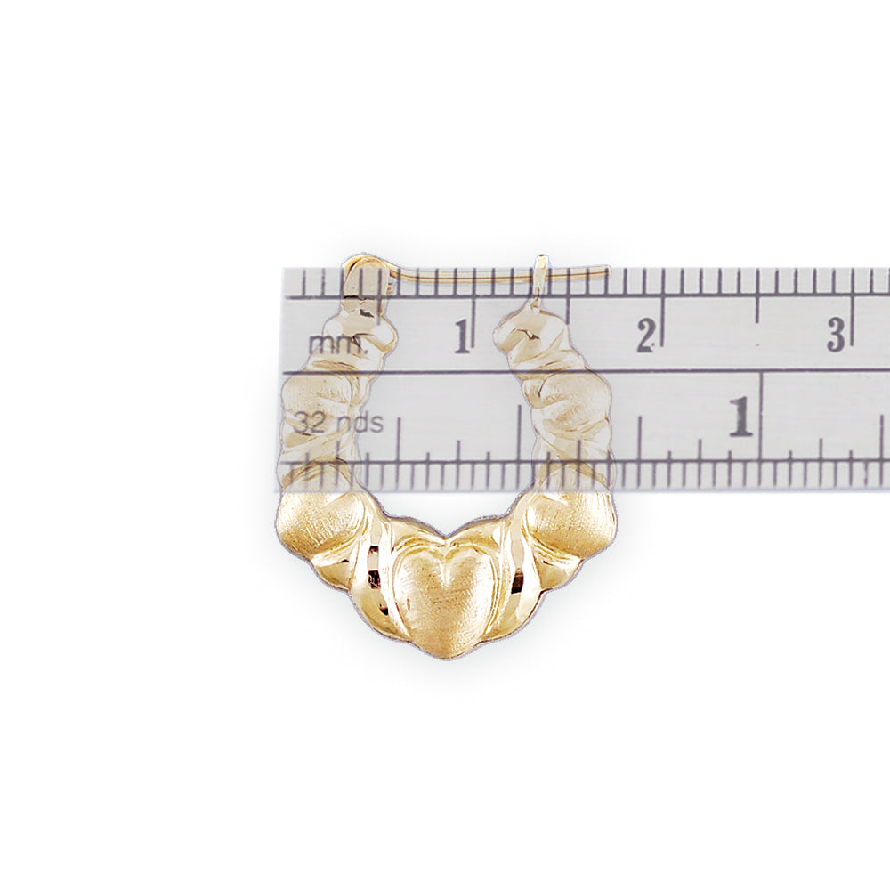 Hinged snap hoop closure on 10K gold XO heart door knocker earring