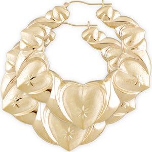 Extra large 10K yellow gold XO heart puffy doorknocker earrings (2.75 inches)