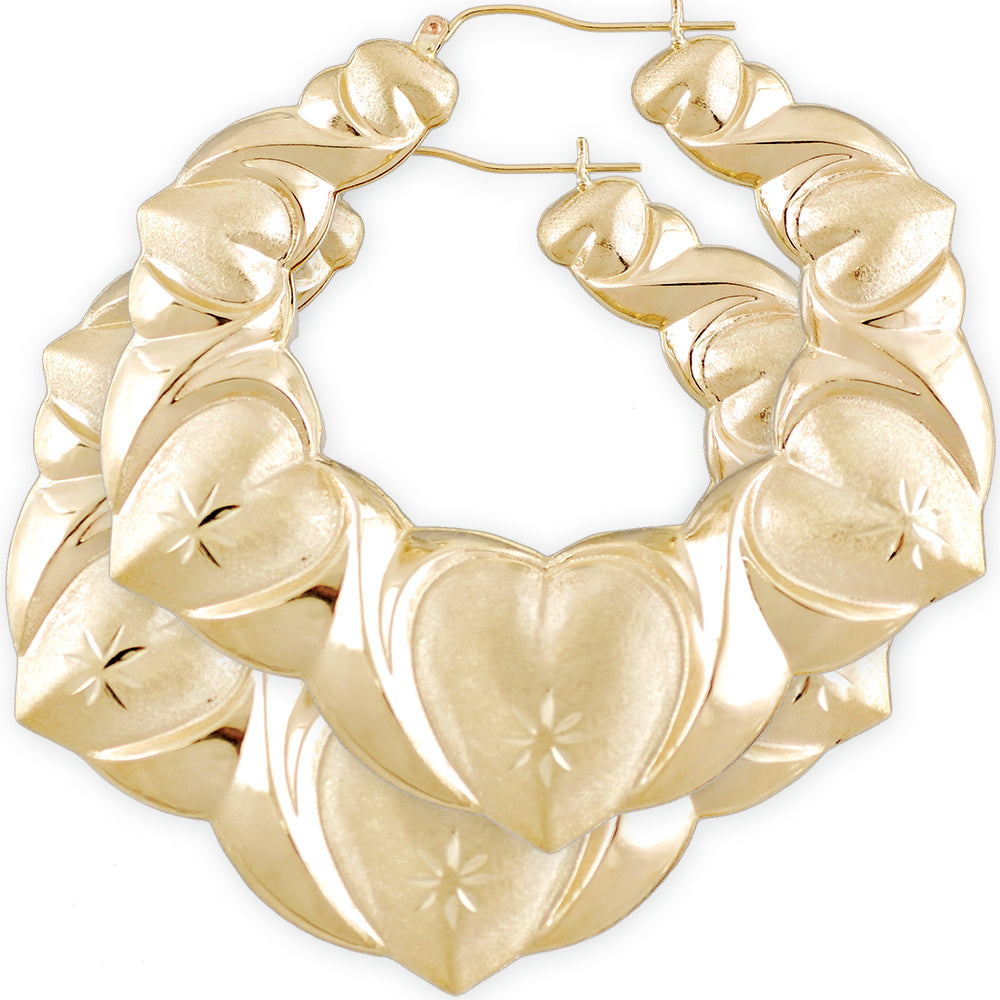 Extra large 10K yellow gold XO heart puffy doorknocker earrings (2.75 inches)