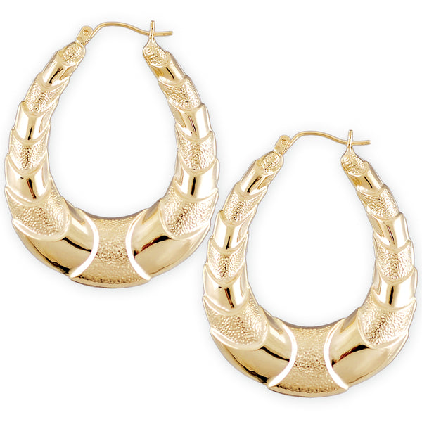 10k Real Gold Shrimp Door Knocker Oval Hollow Hoop Earrings 1.3