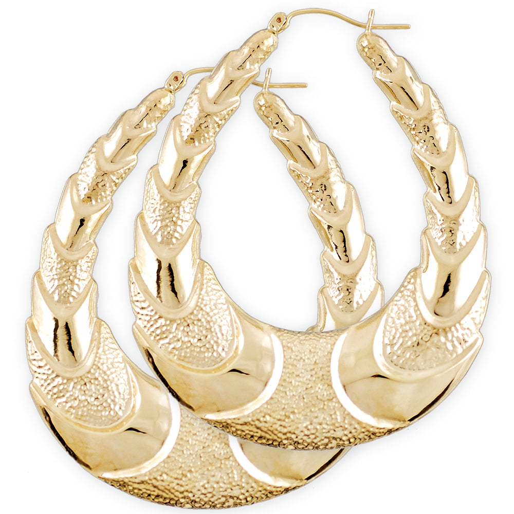 10K solid yellow gold large oval shrimp door knocker earrings, 2.1 inches wide