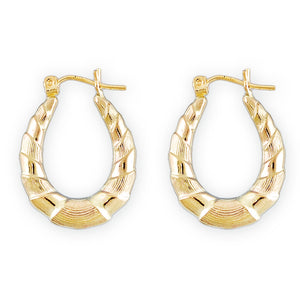 Baby 10k gold oval shrimp door knocker earrings front view