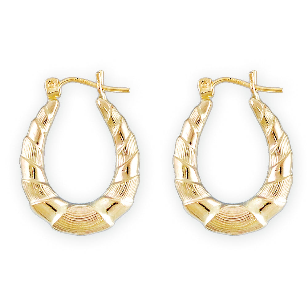 Baby 10k gold oval shrimp door knocker earrings front view