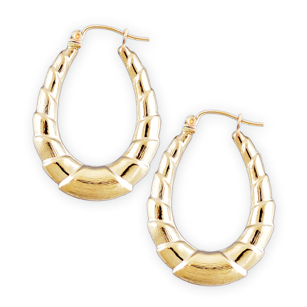 A pair of small gold hoop earrings with a shrimp design, displayed against a white background.