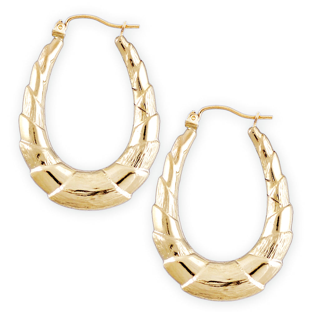 10K Real Gold Skinny Oval Shrimp Door Knocker Earrings (1 Inch)