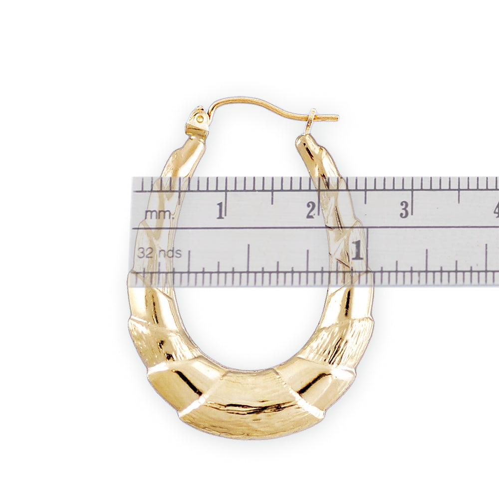 10k Real Gold Skinny Shrimp Door Knocker Oval Drop Down Earrings 1 Inch Wide.