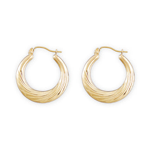 Pair of 10K solid gold small swirl doorknocker hoop earrings 1 inch diameter
