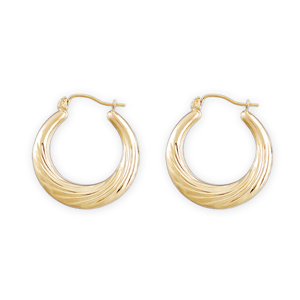 Pair of 10K solid gold small swirl doorknocker hoop earrings 1 inch diameter