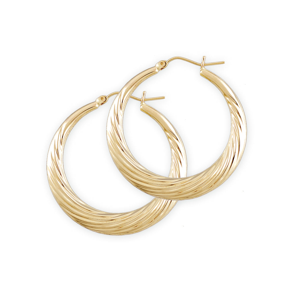 A pair of 10k real gold swirl design hollow door knocker hoop earrings.