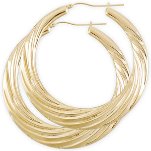 Large 10K yellow gold swirl door knocker hoop earrings 70mm
