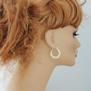 1 inch 10K gold wheat door knocker hoop earrings sized for kids and teens
