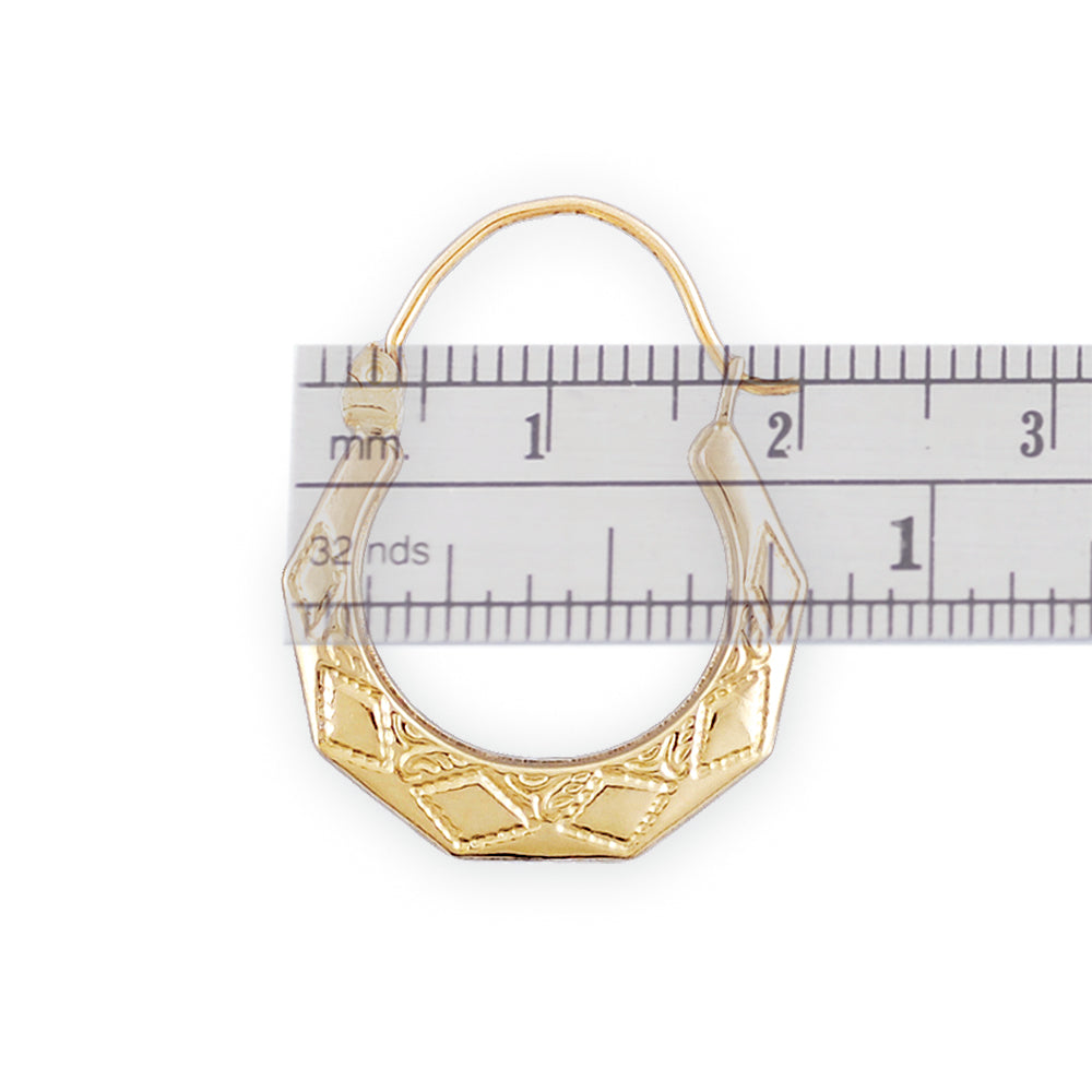 Close-up of 10K Yellow Gold Door Knocker Earring hinged clip closure
