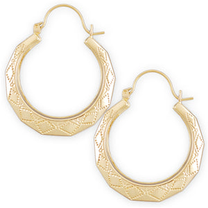 Pair of 10K solid yellow gold puffy door knocker hoop drop earrings, 1.25 inches wide