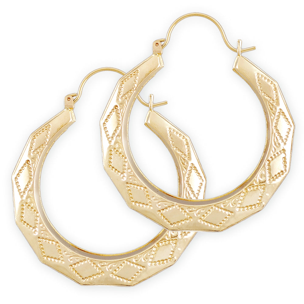 Pair of 10K yellow gold puffy hollow doorknocker drop earrings 1.5 inch