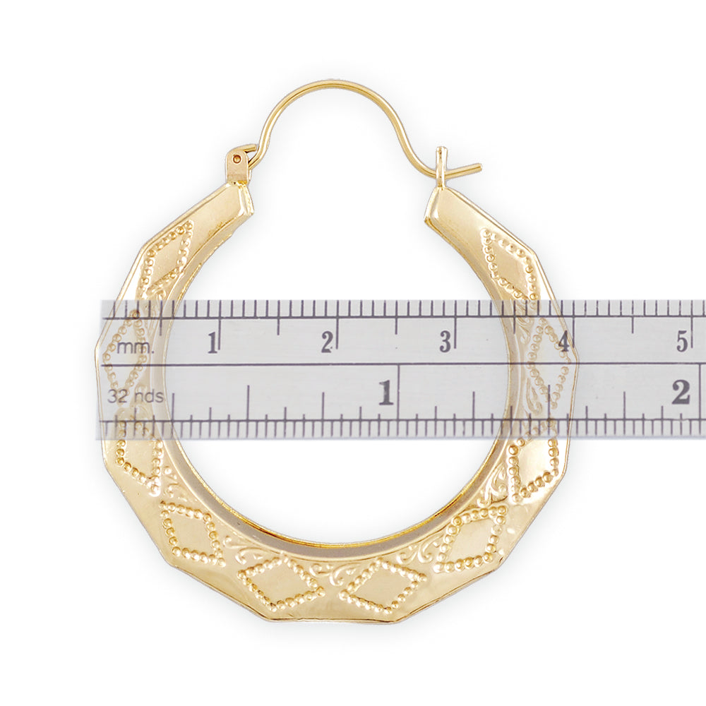 10K yellow gold puffy hollow doorknocker drop earrings 1.5 inch