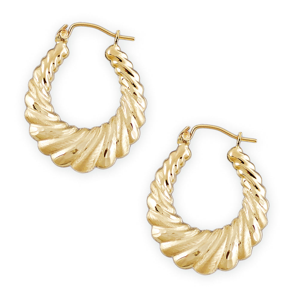 Small 10k yellow gold shrimp swirl door knocker hoop earrings