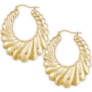 Solid 10k yellow gold diamond cut shrimp swirl door knocker earrings 1.5 inch