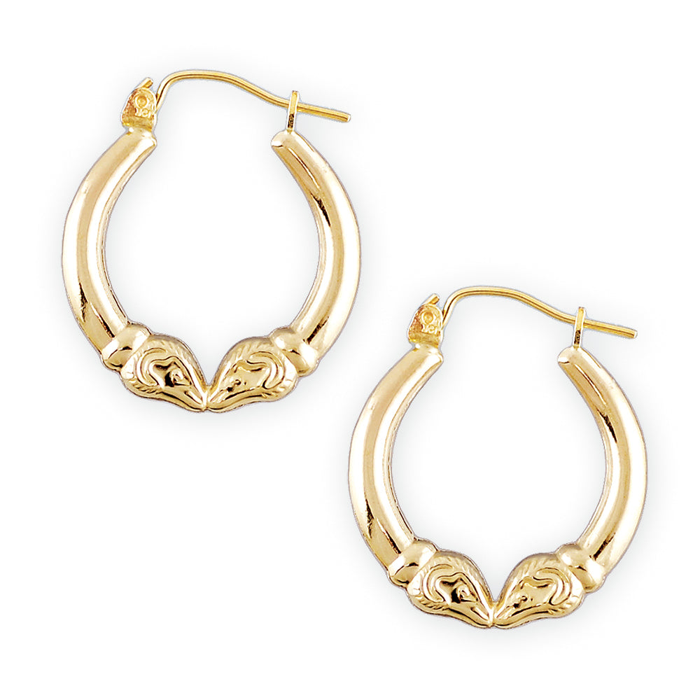 Small 10k yellow gold 2 ram heads door knocker earrings 0.75 inch