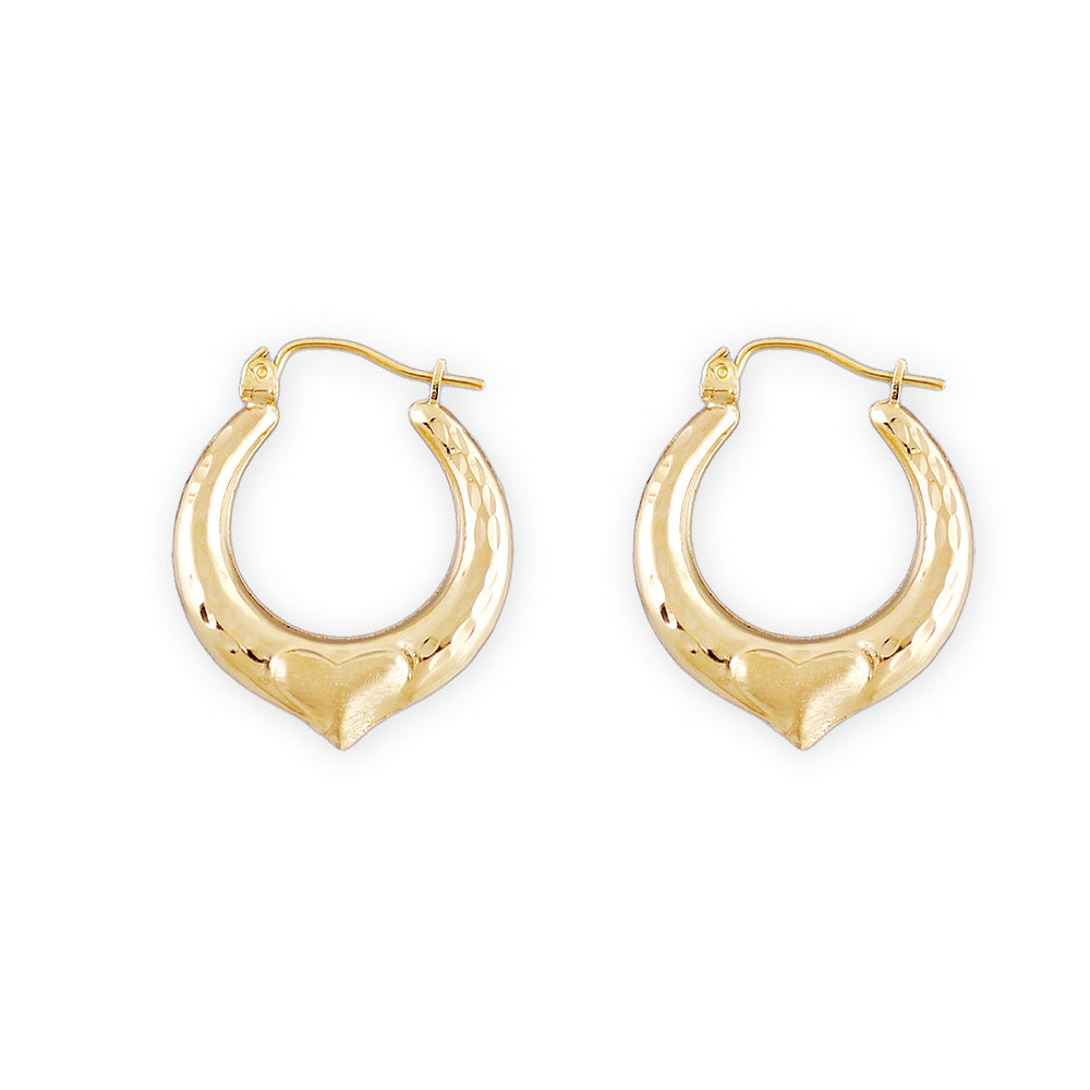 Pair of baby and kids 10K yellow gold diamond-cut heart door knocker hoop earrings