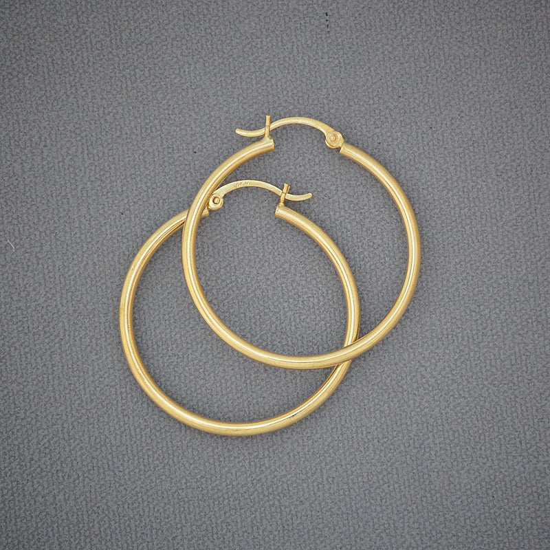 Pair of 14K yellow gold 2mm classic tube hoop earrings - 35mm (1.38 inch)