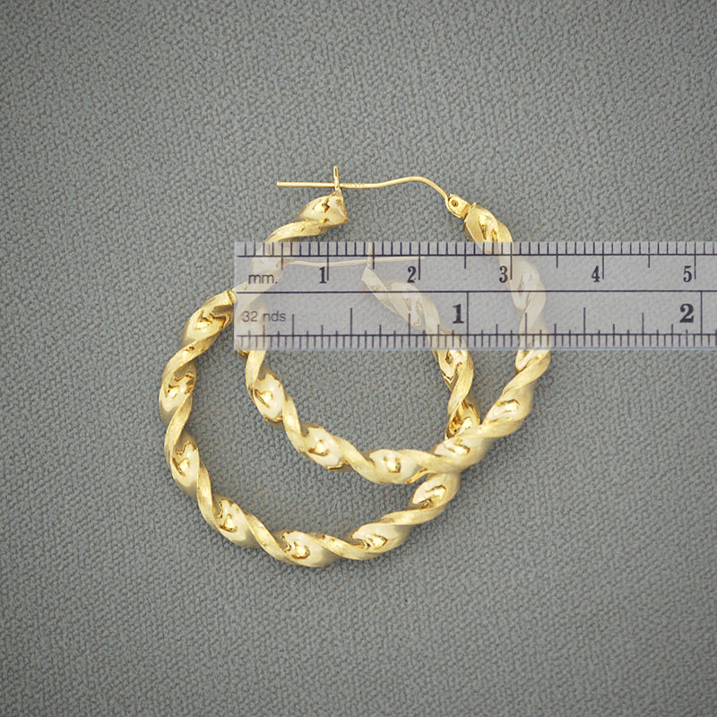 10k Real Gold 4 mm Twisted Round Circle Hollow Hoop Earrings 1.3 inches Diameter Fine Jewelry