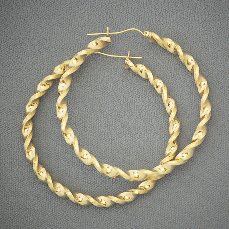 10k real yellow gold 4mm twisted round hollow circle hoop earrings 60mm