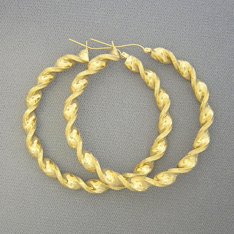 10K Yellow Gold 6mm Twisted Round Hoop Earrings - 2.75 Inch Diameter