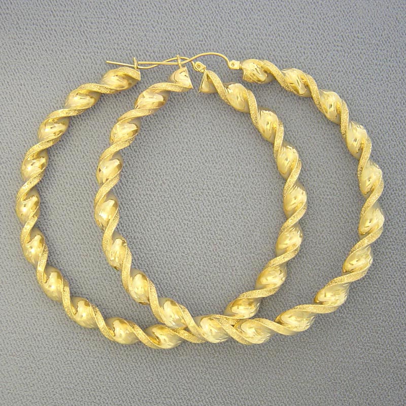 10K yellow gold 6mm twisted round hoop earrings 3 inches diameter