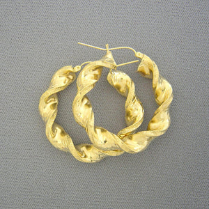 10K Yellow Gold 8mm Thick Twisted Hollow Hoop Earrings 40mm Diameter
