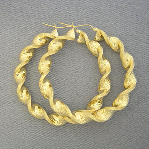 10K yellow gold 8mm thick twisted hoop earrings with 2.38 inch diameter