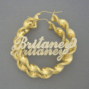10K real gold custom iced out name 8mm twisted hoop earrings
